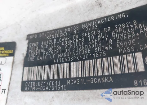 2004 Toyota Camry Solara Se Sport V6 from USA, damaged, VIN 4T1CA38PX4U011675